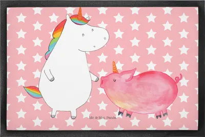 Produktbild von Mr. & Mrs. Panda Schmutzfangmatte Einhorn Schwein 50 x 75 cm - Rot Pastell - Geschenk, Einhörner, Unicorn, Fußabstreifer, fußmatte, Sauberlaufmatte, Schmutzfänger