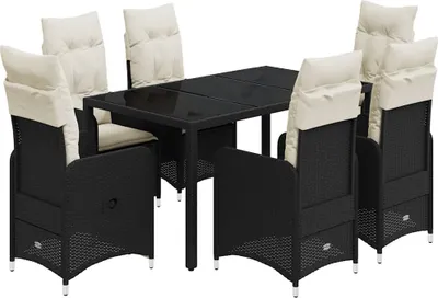Obrázek produktu pro vidaXL 7dílná zahradní bistro souprava s polštáři z černého polyratanu