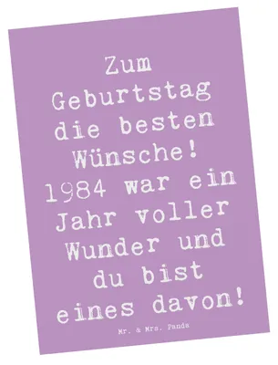 Produktbild von Mr. & Mrs. Panda Ansichtskarte Spruch 1984 Geburtstag - Lavendeltraum - Geschenk, besonderes Wunder, Ansichtskarten, bildkarte, Postkarten, Grußkarte, Postkarte, Alter