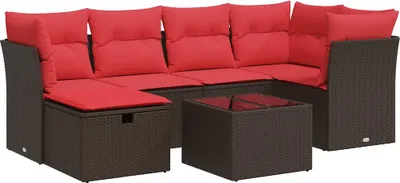 Produktbild von vidaXL 7-tlg. Garten-Sofagarnitur mit Kissen Braun Poly Rattan