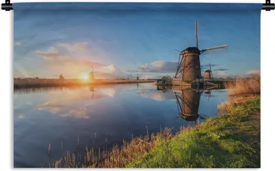 Produktbild von MuchoWow® Wandteppich Wandbehang Windmühle - Wasser - Sonne 120x80 cm Tapisserie Dekoration Wandtuch - Wanddekorationen - Wandtücher