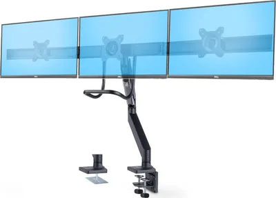 Produktbild von StarTech.com Monitortischhalterung für 3 Monitore 27 Zoll, VESA 75/100 Monitorhalterung mit Gasdruckfeder, Höhenanpassbare Klemm/Tüllen Bildschirmhalterung/Monitorarm, Werkzeuglose Armverstellung