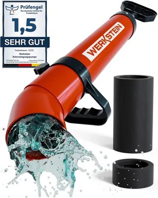 Immagine prodotto di Pompa per la pulizia dei tubi WERKSTEIN I Idropulitrice ad alta pressione per una pulizia rapida ed efficace delle tubature in bagno, cucina e WC I  Germany I Idropulitrice per tubi pompa per la pulizia dei tubi aria compressa