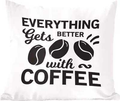 Produktbild von MuchoWow® Zierkissen Sofakissen Wohnzimmer Dekokissen 60x60 cm Mit Kaffee wird alles besser - Sprichwörter - Zitate - Kaffee - Sitzfläche - Foto Polster