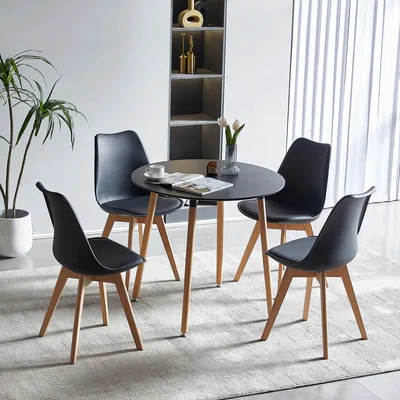 Produktbild von HJ_WeDoo, Skandinavischer Esstisch, Rund, Holz, Schwarz, 80x80x73 cm, für 4 Personen, Esszimmer, Küche, Wohnzimmer, kratzfeste Füße
