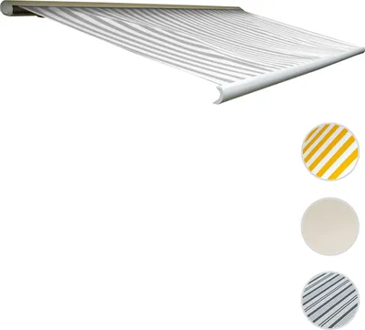Produktbild von Elektrische Kassettenmarkise H122, Markise Vollkassette 4x3m Polyester Grau/Weiß