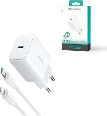 Immagine prodotto di Caricabatterie rapido USB-C Joyroom PD 20W con cavo da USB-C a Lightning da 20W, 1 m - Bianco