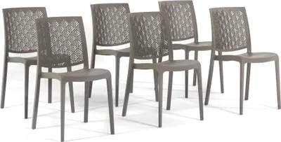 Immagine prodotto di set di 6 sedie impilabili in polipropilene con fibra di vetro per uso esterno e giardino, bar e ristorante, cucina design moderno - ASTRID - Tortora