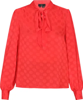 Produktbild von Damen Bluse, Rot, Größe L, mit Pünktchenmuster und Bindekragen