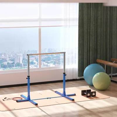 Produktbild von Kinder Gymnastik-Turnreck 13-stufig höhenverstellbar Reckstange Buchenholz & Stahl Blau bis 75 kg