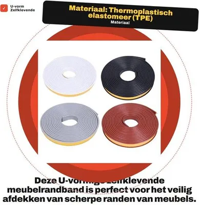 Produktbild von Kantenschutzleiste U-Form, 5 Meter - Flexibel - TPE-Kunststoff - Stoßschutz - Kantenschutz aus Gummi - Faltbar - Schützt vor scharfen Kanten