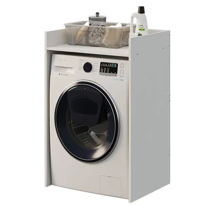 Produktbild von Badezimmerschrank für über Waschmaschine/Trockner – Hochschrank, Regal, Einbau für Haushaltsgeräte – weiß, 64 cm