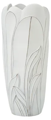 Image de Grand vase Gardy en résine blanche avec feuilles en relief