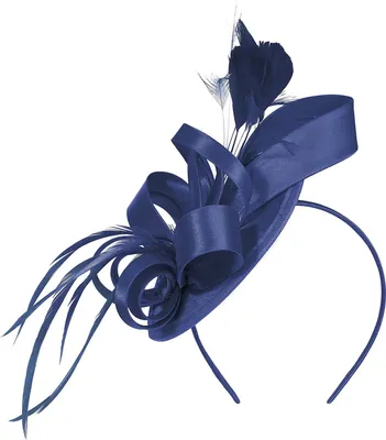 Produktbild von Haarreif, Fascinator-Hut mit Haarspange, elastisches Band, Kunstfeder-Banddekor, Satinstoff, Damen-Stirnband, Party-Accessoires, Marineblau