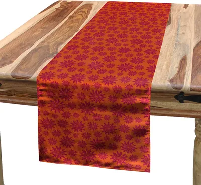 Produktbild von ABAKUHAUS Blumen Tischläufer, Modernes Design mit geometrischen Fettlinie blüht östliches Kulturbild, 40 x 225 cm, Scharlachrot Kastanienbraun