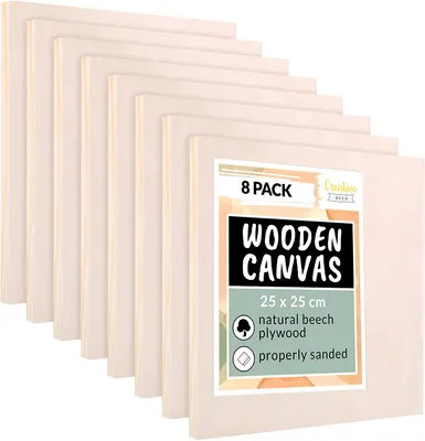 Produktbild von Creative Deco Kleine Holz-Leinwand | 8er Set von Holz-Malgründe | 25 x 25 x 1,7 cm ( +- 0,5 cm) | Malplatte für Profis und Hobby-Maler | Ideale Malunterlagen für Kunstprojekte, Dekoration, Gemälde