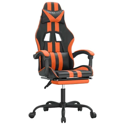 Produktbild von vidaXL Gaming-Stuhl mit Fußstütze Drehbar Schwarz & Orange Kunstleder