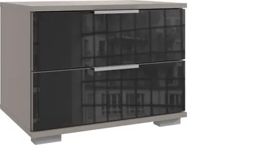 Produktbild von Nachtkommode >Easy Plus< 2 Schübe, SAHARAGRAU + GLAS SCHWARZ - 52x40x38cm (BxHxT)