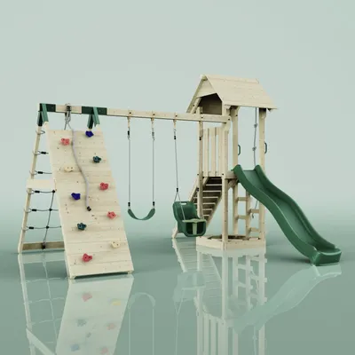 Produktbild von OutdoorToys Spielturm Kiruna aus Holz in Grün Babyschaukel