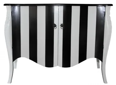 Image de Commode Casa Padrino de style baroque, rayée noir et blanc, en bois massif, dimensions : 120 x 60 x 87 cm