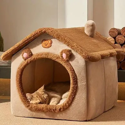 Image de Petite niche lavable pour chats et chiens, comprenant un banc pour chien et une cage pour chatons, dimensions : 42 x 34 x 38 cm
