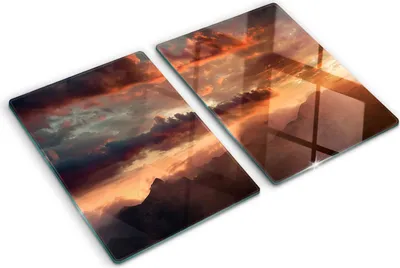 Imagen del producto de Cubierta para placa de cocina – Cubierta para placa de inducción – Placa de vidrio protectora – 2x40x52 cm – Placas de vidrio protectoras para cocina – Vidrio templado – Atardecer en las montañas