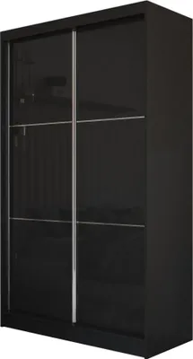 Produktbild von Kleiderschrank mit Hochglanz VIVA 120cm - Schrank mit Schiebetüren & Kleiderstangen, Garderobe ohne Spiegel (Schwarz)