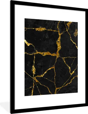 Produktbild von MuchoWow® Gerahmtes Poster Marmor - Gold - Schwarz - Marmoroptik - Glitter 60x80 cm - Poster mit Schwarzem Bilderrahmen Wandposter Rahmen Foto Bilder - Wohnzimmer - Dekorationen - Prämie