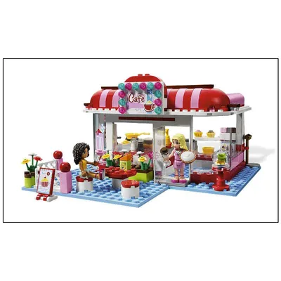 A Lego Friends Park Cafe playset with two minifigures.