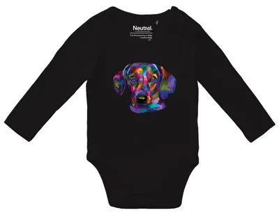 Produktbild von Huuraa Baby Body Dackel Colorful 80 Black  Baumwolle Fairtrade Langarmbody Geschenkidee