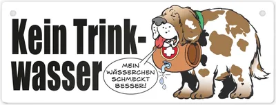Produktbild von Kein Trinkwasser Metallschild in weiß mit Schweizer Alpenhund