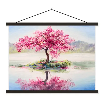 Produktbild von MuchoWow® Textilposter Gemälde - Blüte - Wasser - Ölgemälde 60x45 cm mit schwarzem Rahmen - Poster Schlafzimmer