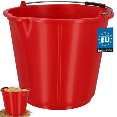 Image de KOTARBAU® Seau de chantier 21 L Seau à mortier Seau à outils de maçonnerie Seau à enduit avec bec verseur et poignée Seau à mortier avec graduation Rond en plastique HDPE Rouge