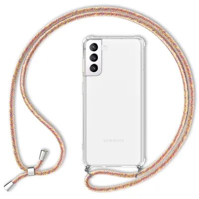 Produktbild von NALIA Handyhülle mit Kette für Samsung Galaxy S22, Transparente Klare Schutzhülle & Handy-Schnur zum Umhängen Regenbogen
