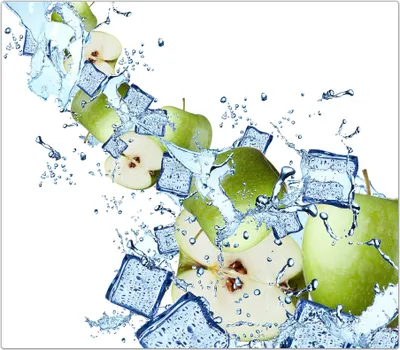 Produktbild von Spritzschutz Herdabdeckplatte Schneidebrett aus Glas Äpfel und Eiswürfel 1-Teilig (60x52cm)