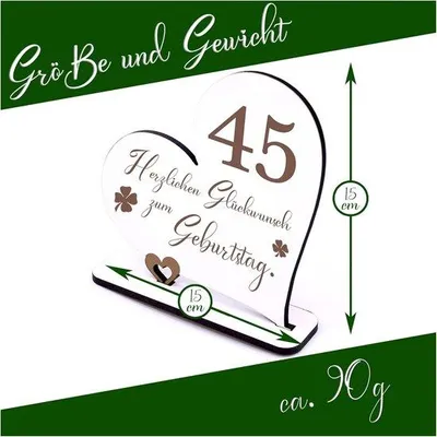 Produktbild von Famanu Dekoständer Herzform - Holz Tischdekoration - 45. Geburtstag - 15 x 15 cm - Holzfarbe