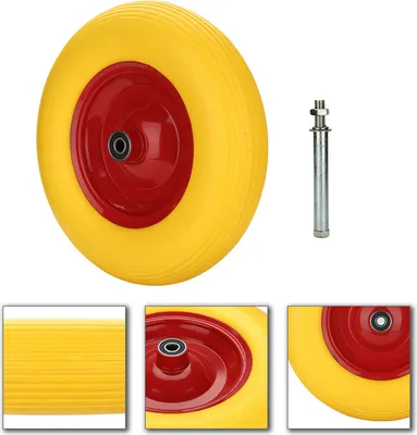 Produktbild von Fiqops Schubkarrenrad mit Achse Räder Vollgummi Ersatzrad Reifen 4.80/4.00-8 390 mm PolyurethanSchubkarrenrad 4X