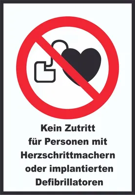 Produktbild von Kein Zutritt für Personen mit Herzschrittmachern oder implantierten Defibrillatoren Schild A5 Rückseite selbstklebend