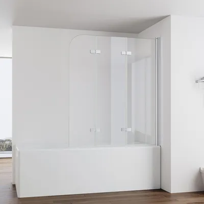 Produktbild von IMPTS Duschwand für Badewanne 140x140cm 3-teilig Faltwand Badewannenaufsatz Faltbar Duschabtrennung 6mm ESG GLAS Badwannenfaltwand Chrom, Klarglas