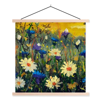 Produktbild von MuchoWow® Textilposter Malerei - Ölfarbe - Natur - Blumen 40x40 cm mit holzfarbenen Rahmen - Posterleiste