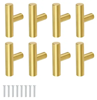 Produktbild von Goldener Schrankknopf, 8-teiliger T-förmiger Griff, Schubladenknopf, Möbelknopf, Edelstahl, geeignet für Schubladen, Möbel, Schränke und Kleiderschränke.
