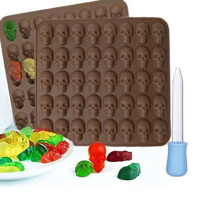Image de Moules en silicone 3D en forme de crâne, pour chocolat, bonbons, gelée, chocolats, glaçons, savons