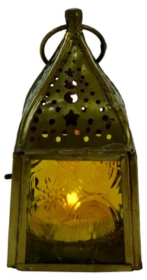 Produktbild von Glaslaterne, Windlicht, Teelichthalter aus Messing, Gelb