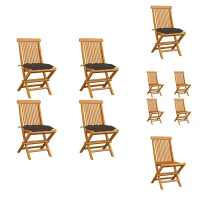 Image de vidaXL Chaises de jardin avec coussins Taupe 4 pcs. Teck massif - Chaises de jardin
