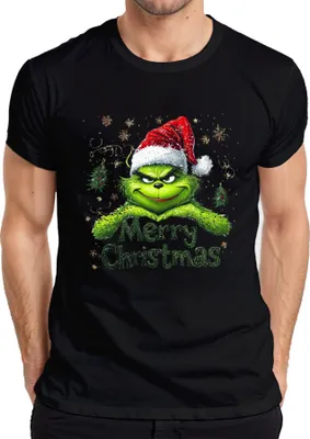 Produktbild von Grinch Merry Christmas Weihnachten Santa Hat Schneeflocke Geschenk Herren T-Shirt, Schwarz, S