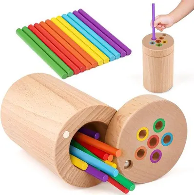 Productafbeelding van Houten Montessori Stapelspel: Tellen, Kleuren Leren & Fijne Motoriek Speelgoed voor Peuters 1-4 Jaar
