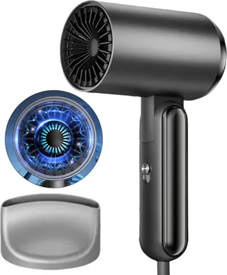 Produktbild von Faltbarer Haartrockner 1600W mit Diffusor, Ionen Föhn Reiseföhn, 3 Temperaturstufen, leicht & kompakt, mit Aufsatz & Tasche