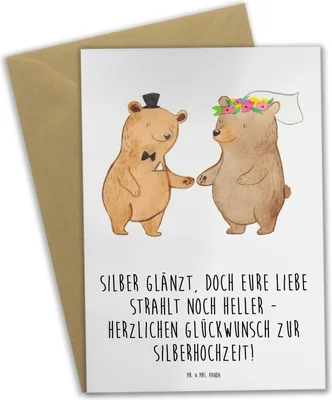 Produktbild von Mr. & Mrs. Panda Grußkarte 25. Hochzeitstag Silberne Hochzeit - Weiß - Geschenk, weihnachtskarten, besondere Momente, glückwunschkarten, einladungskarten, Geschenke