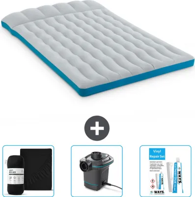 Produktbild von Intex Campingmatte – 2 Personen – 127 x 193 x 24 cm – Blau – im Lieferumfang enthalten Spannbettuch - Pumpe en Reperaturset