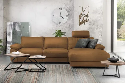 Produktbild von KAWOLA Sofa LOLA Ecksofa XL Leder cognac mit motorischer Relaxfunktion Recamiere rechts